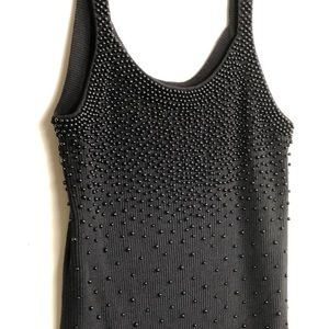 BOB MACKIE Black sleeveless knit tank top, beaded front 100% Cotton